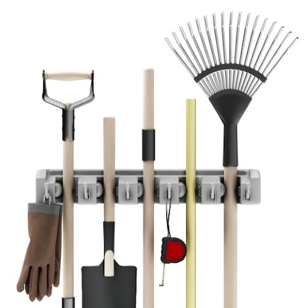 Shovel, Rake And Tool Holder With Hooks, Wall Mounted Organizer For Home, And Garden Tools